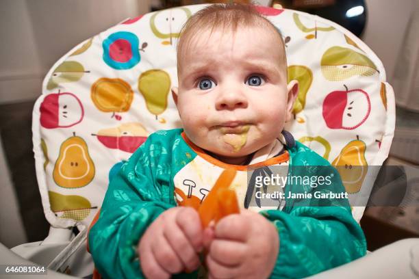 a 7 month old baby being fed - newnaivetytrend ストックフォトと画像