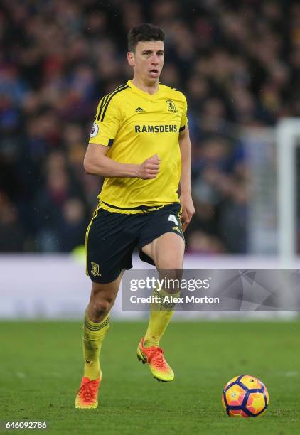 Daniel Ayala of Middlesbrough during the Premier League match between Crystal Palace and Middlesbrough at Selhurst Park on February 25, 2017 in...
