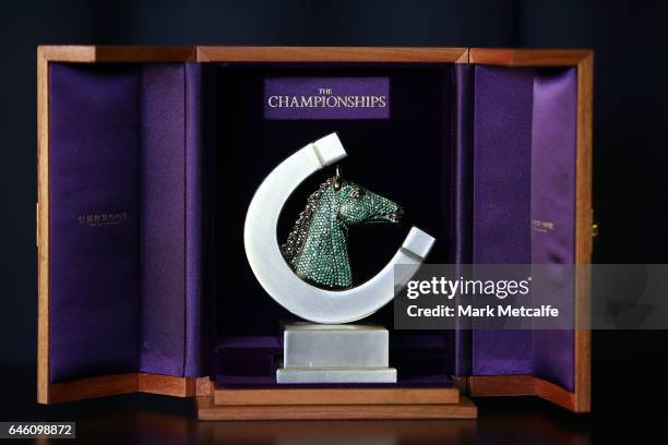 The Championships trophy is seen during the Australian Turf Club 2017 Sydney Carnival Launch at Royal Randwick Racecourse on February 28, 2017 in...