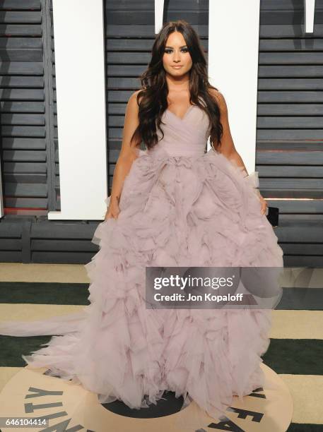 Singer Demi Lovato arrives at the 2017 Vanity Fair Oscar Party Hosted By Graydon Carter at Wallis Annenberg Center for the Performing Arts on...