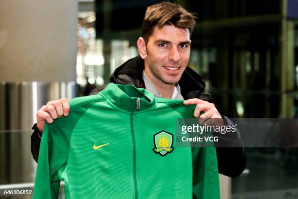 Italian footballer Roberto Soriano arrives at the airport as he has joined Beijing Sinobo Guoan F.C. For the new season of China Super League 2017 on...
