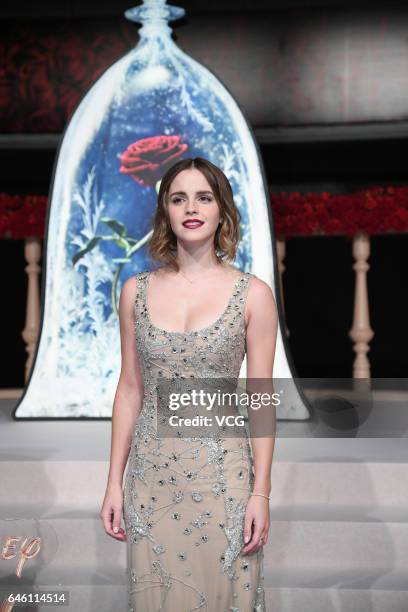 British actress Emma Watson attends the premiere of American director Bill Condon's film "Beauty and the Beast" at Walt Disney Theatre on February...