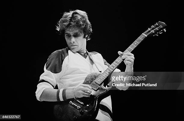 Singer and guitarist Glenn Frey performing with American rock group, The Eagles, USA, November 1979.