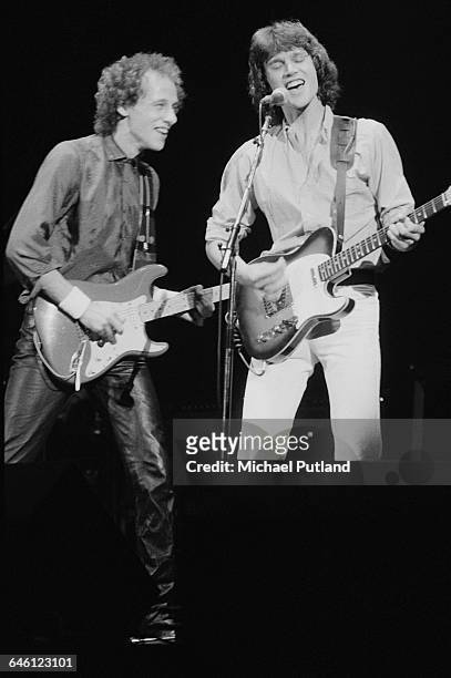 Mark and and David Knopfler performing with British rock group Dire Straits, New York, September 1979.