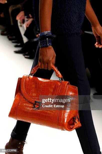 Bag detail at the Salvatore Ferragamo show during Milan Fashion Week Fall/Winter 2017/18 on February 26, 2017 in Milan, Italy.