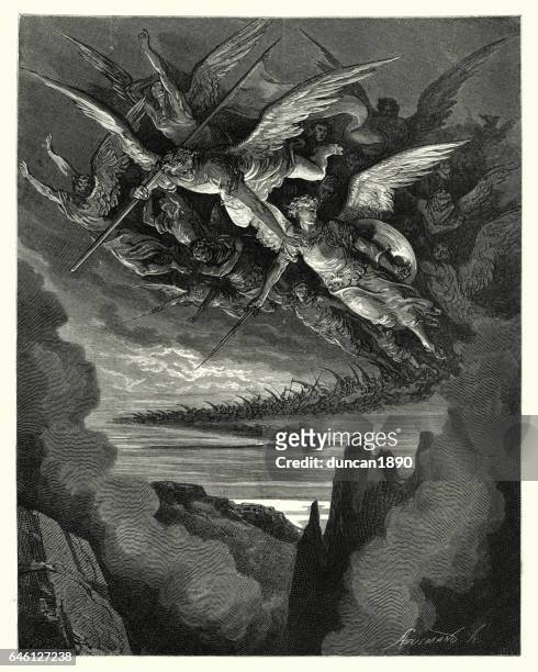 milton's paradise lost -  so numberless were those bad angels - lost angels stock illustrations
