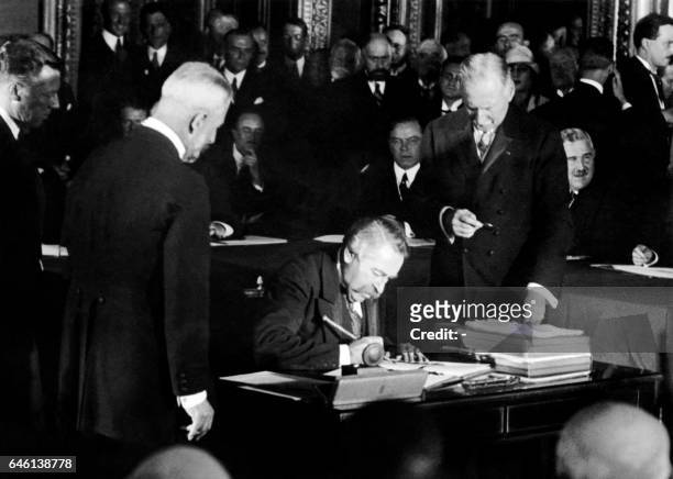 French Foreign Affairs Minister Aristide Briand signs The Kellogg Briand Pact for Renunciation of War as an Instrument of National Policy on August...