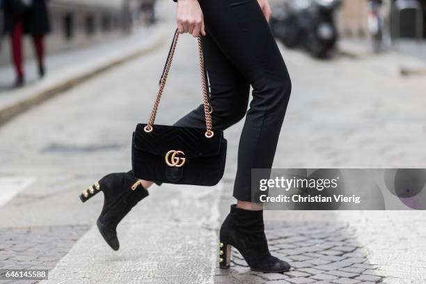 Barbora Ondrackova wearing a white blouse Zara, black blazer jacket River Island, black Zara pants, Gucci bag, Dolce & Gabbana shoes, River Island...