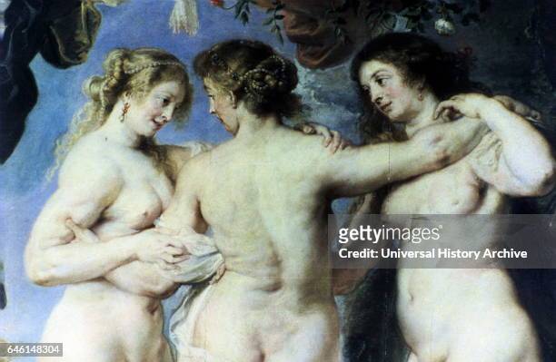 The Three Graces ; Details. Oil on canvas by Peter Paul Rubens .