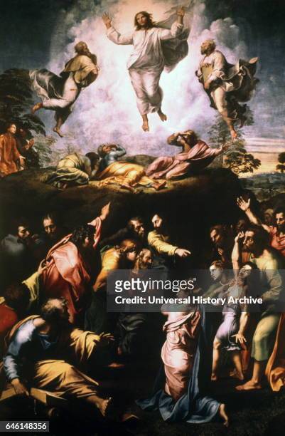 The Transfiguration. 1516-1520; tempera painting on wood, by the Italian High Renaissance artist , Raffaello Sanzio da Urbino . The Transfiguration...