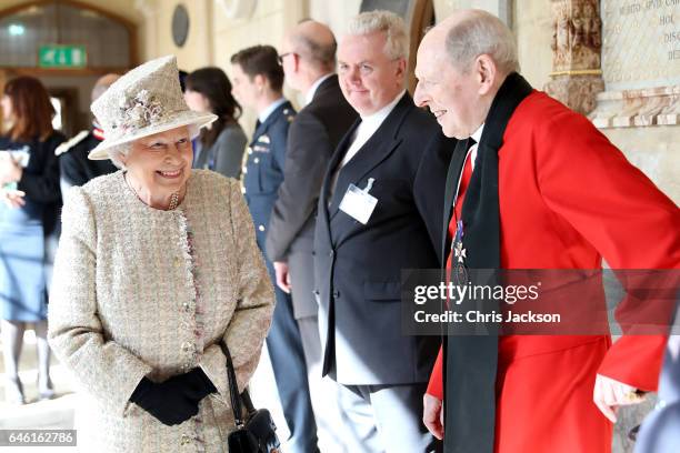 Queen Elizabeth II greets Almshouse residents as she and Prince Philip, Duke of Edinburgh open a new development at The Charterhouse at Charterhouse...