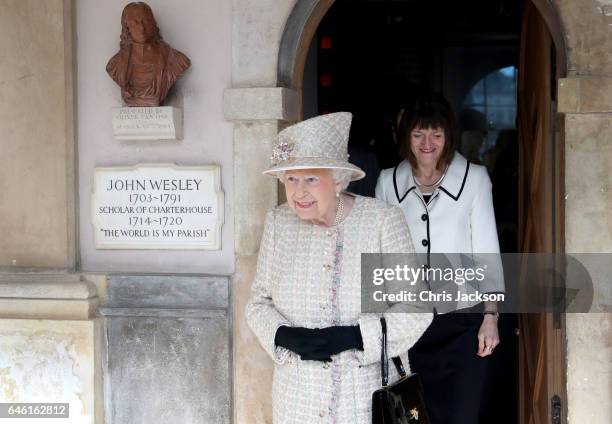 Queen Elizabeth II opens a new development at The Charterhouse at Charterhouse Square on February 28, 2017 in London, England.