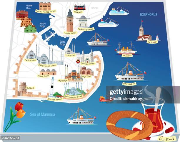i̇stanbul cartoon map - topkapi palace istanbul stock illustrations