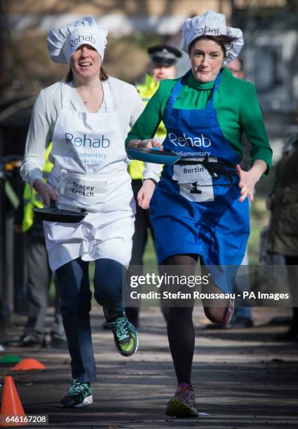 Sports Minister Tracey Crouch and Baroness Bertin take part in the annual Rehab Parliamentary Pancake Race in which MPs, Lords and members of the...