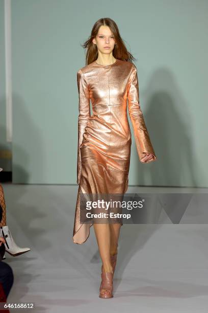Model walks the runway at the Sies Marjan show during the New York Fashion Week February 2017 collections on February 12, 2017 in New York City.