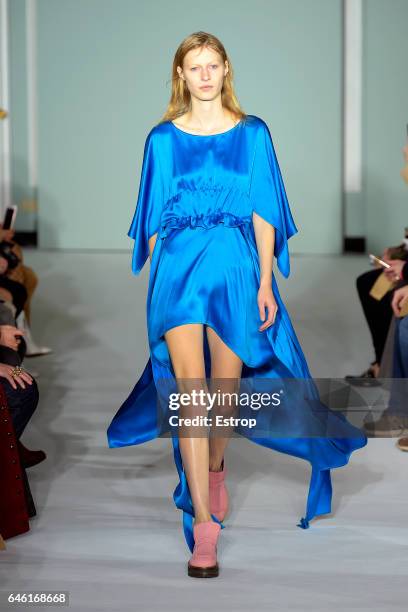 Model walks the runway at the Sies Marjan show during the New York Fashion Week February 2017 collections on February 12, 2017 in New York City.