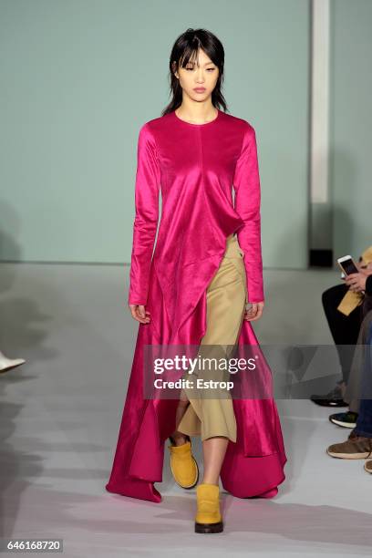 Model walks the runway at the Sies Marjan show during the New York Fashion Week February 2017 collections on February 12, 2017 in New York City.