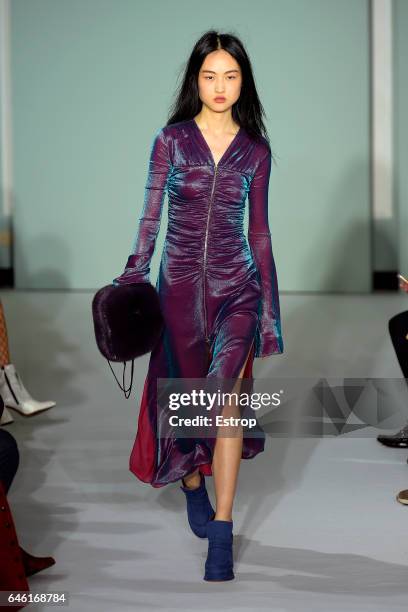 Model walks the runway at the Sies Marjan show during the New York Fashion Week February 2017 collections on February 12, 2017 in New York City.