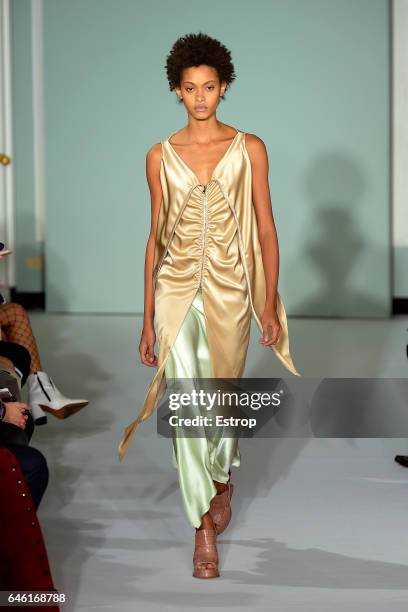 Model walks the runway at the Sies Marjan show during the New York Fashion Week February 2017 collections on February 12, 2017 in New York City.