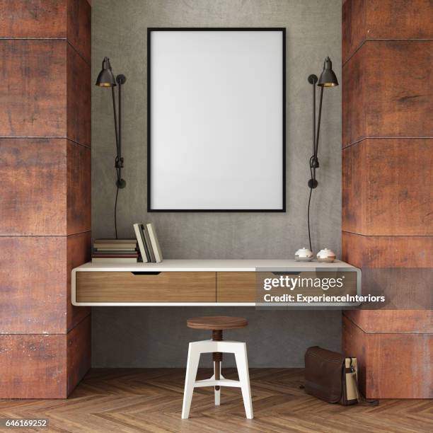 interior business office wall with picture frame - poster on wall stock pictures, royalty-free photos & images