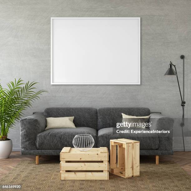 interior hipster mock up wall background - frame on wall stock pictures, royalty-free photos & images