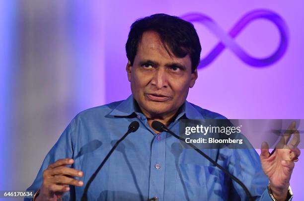Suresh Prabhu, Indias railway minister, attends an event hosted by Hyperloop Technologies Inc., known as Hyperloop One, in New Delhi, India, on...