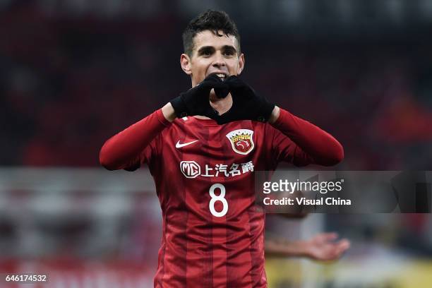 Oscar of Shanghai SIPG celebrates after scoring his team's second goal during the AFC Champions League 2017 Group F match between Shanghai SIPG and...