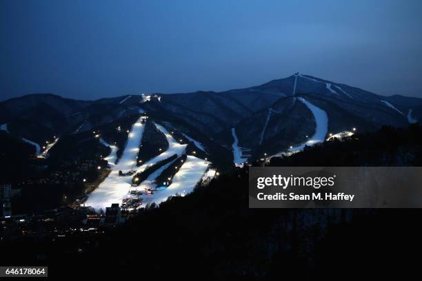 General view of the Yongpyong Alpine Centre in the Pyeongchang Mountain Cluster, host of the Pyeongchang 2018 Winter Olympic Games, on February 28,...