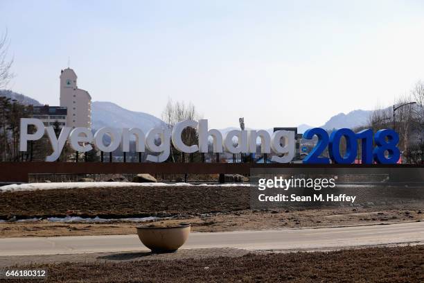 General view of a street scene near the Pyeongchang Mountain Cluster, host of the Pyeongchang 2018 Winter Olympic Games, on February 28, 2017 in...