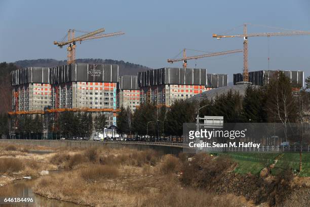 General view of construction of the Pyongchang Olympic Village on February 28, 2017 in Pyeongchang-gun, South Korea. The Pyongchang Olympic Village...