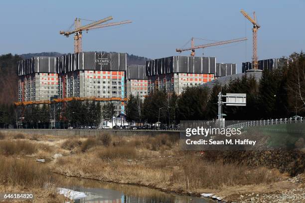 General view of construction of the Pyongchang Olympic Village on February 28, 2017 in Pyeongchang-gun, South Korea. The Pyongchang Olympic Village...