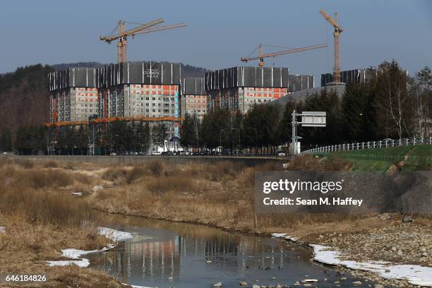 General view of construction of the Pyongchang Olympic Village on February 28, 2017 in Pyeongchang-gun, South Korea. The Pyongchang Olympic Village...