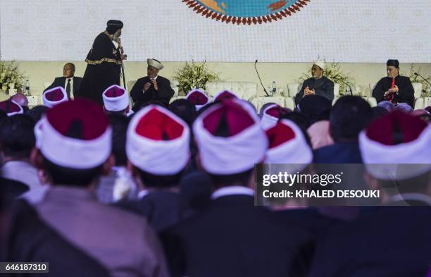 Arab league Secretary general Ahmed Aboul Gheit, Leader of Egypt's Coptic Church, Pope Tawadros II of Alexandria, Lebanese mufti Abdullah Daryan,...