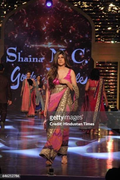Singer Ananya Birla walks the ramp displaying the creation of fashion designer Shaina NC during a star-studded fashion show in aid of Cancer Patients...