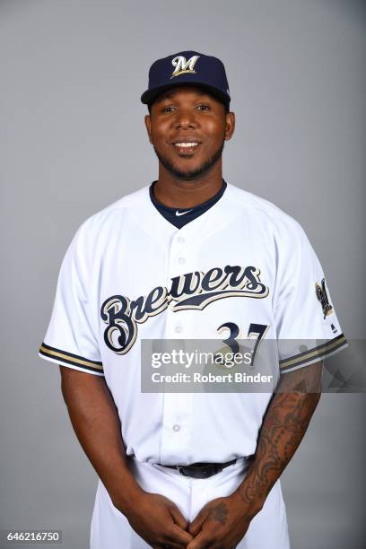 Neftali Feliz of the Milwaukee Brewers poses during Photo Day on Wednesday, February 22, 2017 at Maryvale Baseball Park in Phoenix, Arizona.