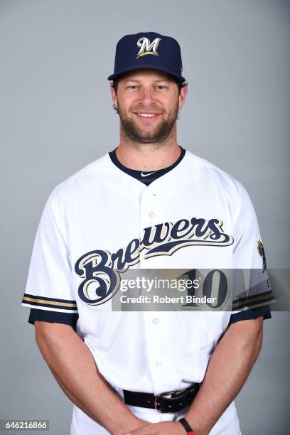 Kirk Nieuwenhuis of the Milwaukee Brewers poses during Photo Day on Wednesday, February 22, 2017 at Maryvale Baseball Park in Phoenix, Arizona.