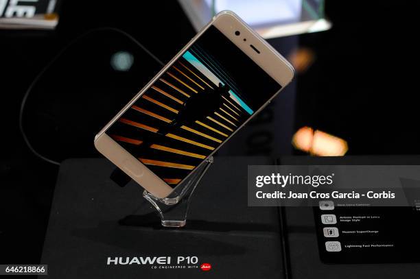 Huawei display the new Huawei P10, during the Mobile World Congress, on February 27, 2017 in Barcelona, Spain.
