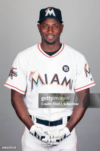Adeiny Hechavarria of the Miami Marlins poses during Photo Day on Saturday, February 18, 2017 at Roger Dean Stadium in Jupiter, Florida.