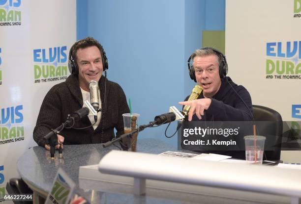 Television personality Jeff Probst and host Elvis Duran are seen during a taping of "The Elvis Duran Z100 Morning Show" at Z100 Studio on February...