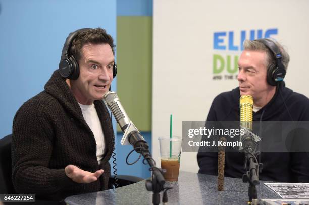 Television personality Jeff Probst and host Elvis Duran are seen during a taping of "The Elvis Duran Z100 Morning Show" at Z100 Studio on February...