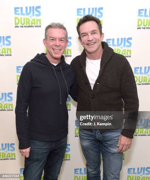 Host Elvis Duran and television personality Jeff Probst are seen at "The Elvis Duran Z100 Morning Show" at Z100 Studio on February 28, 2017 in New...