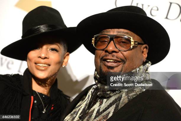 Singers Carlon Clinton and George Clinton attend the 2017 Pre-Grammy Gala and Salute to Industry Icons Event at The Beverly Hilton Hotel on February...