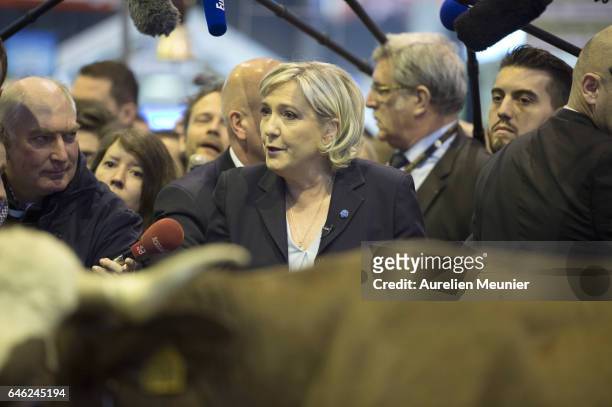 French far-right political Party National Front Leader and Presidential candidate Marine Le Pen visits Le Salon De L'Agriculture on February 28, 2017...