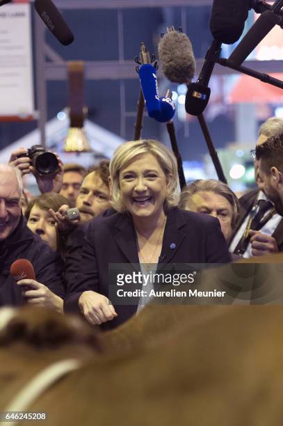 French far-right political Party National Front Leader and Presidential candidate Marine Le Pen visits Le Salon De L'Agriculture on February 28, 2017...