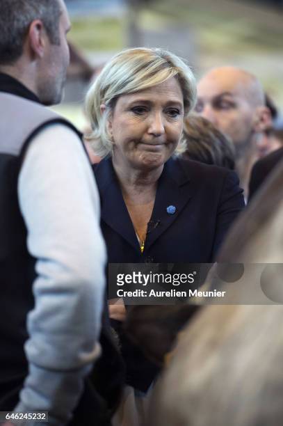 French far-right political Party National Front Leader and Presidential candidate Marine Le Pen Visits Le Salon De L'Agriculture on February 28, 2017...