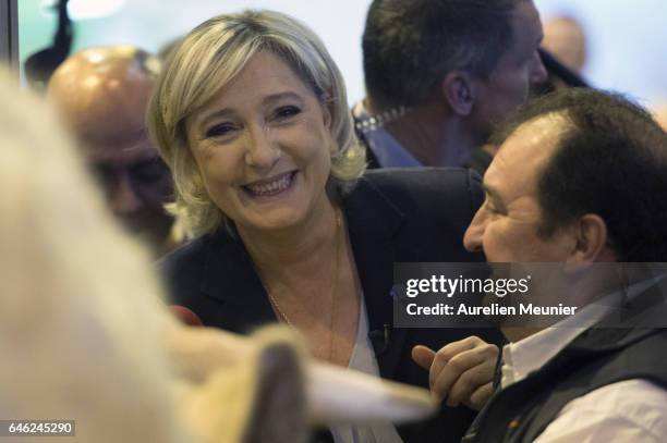 French far-right political Party National Front Leader and Presidential candidate Marine Le Pen Visits Le Salon De L'Agriculture on February 28, 2017...