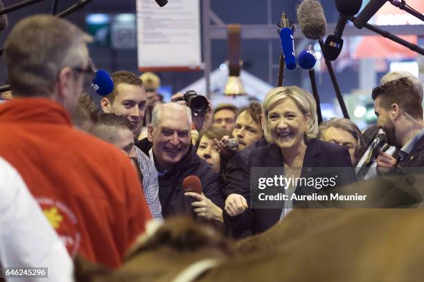 French far-right political Party National Front Leader and Presidential candidate Marine Le Pen visits Le Salon De L'Agriculture on February 28, 2017...