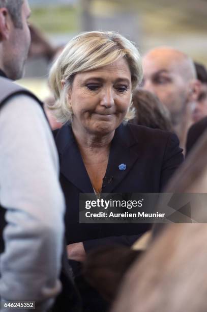 French far-right political Party National Front Leader and Presidential candidate Marine Le Pen Visits Le Salon De L'Agriculture on February 28, 2017...