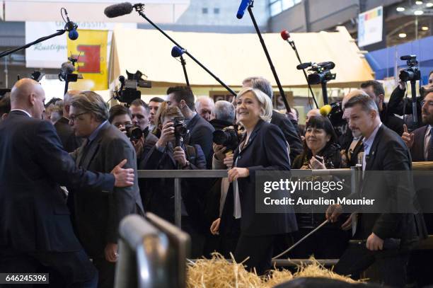 French far-right political Party National Front Leader and Presidential candidate Marine Le Pen visits Le Salon De L'Agriculture on February 28, 2017...