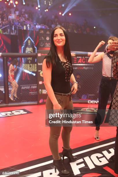 Elli Avram during the Super Fight League at Siri Fort Sports Complex on February 25, 2017 in New Delhi, India.